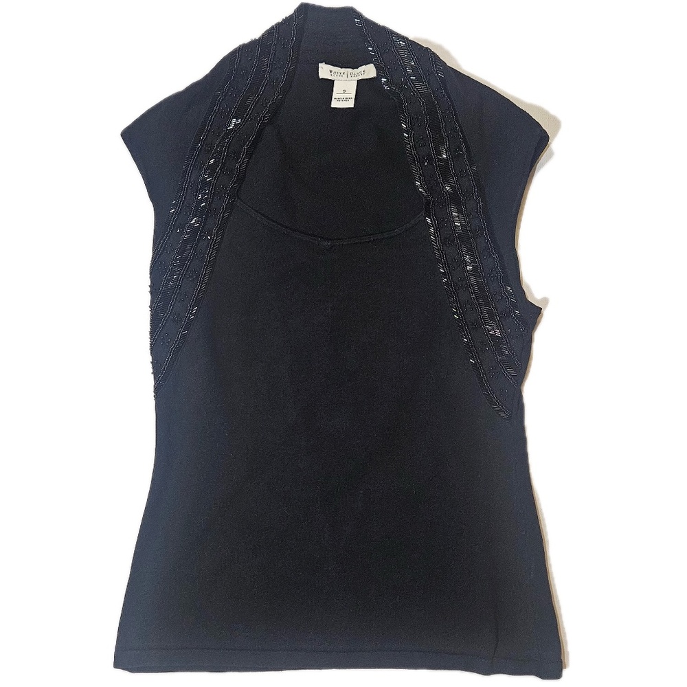 White House Black Market Tank Top Womens Small Black Beaded Silk Knit Sleeveless